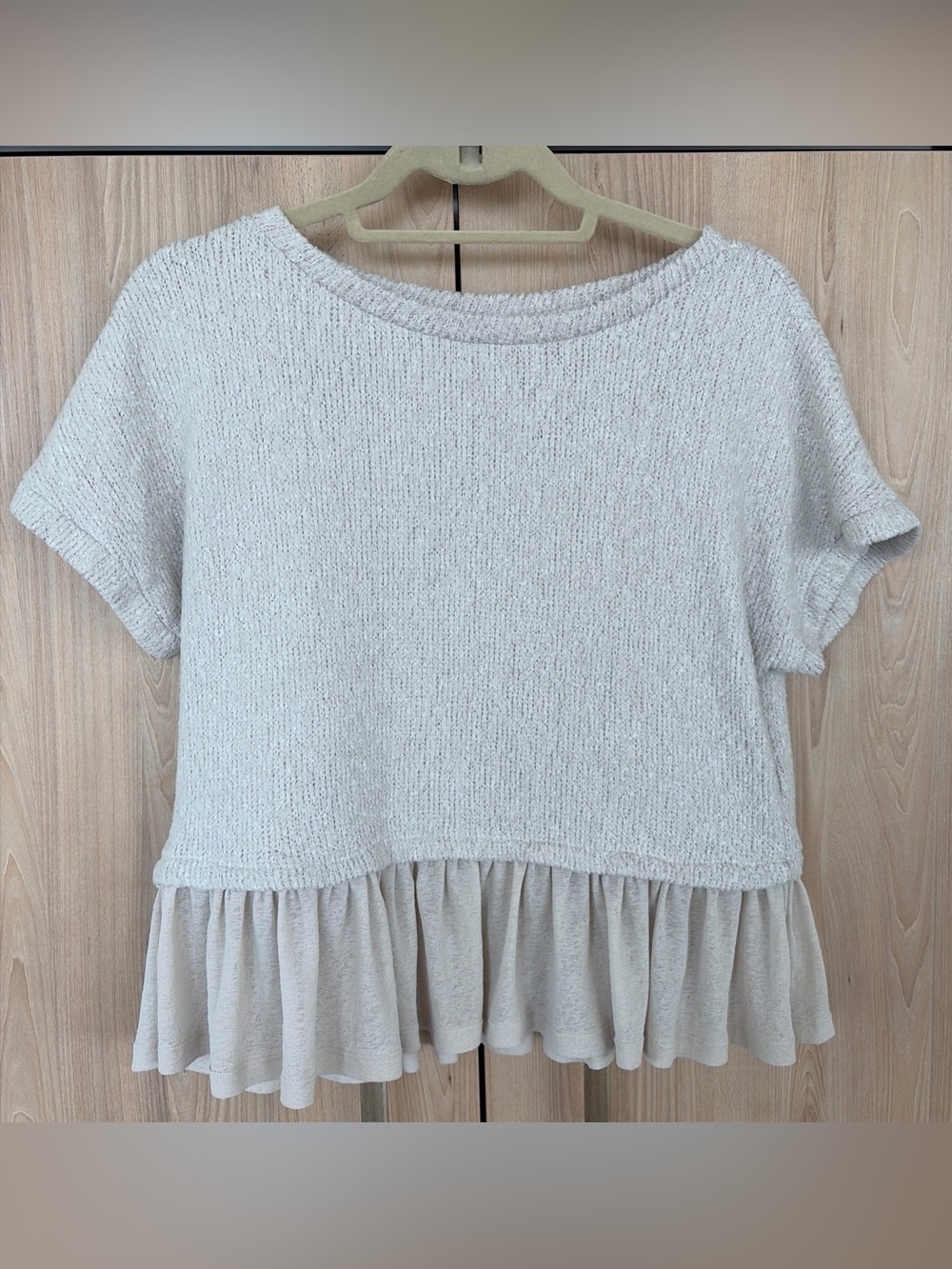 Pilcro Anthropologie Women’s Small Textured Knit Twofer Top Cream Ruffle Hem